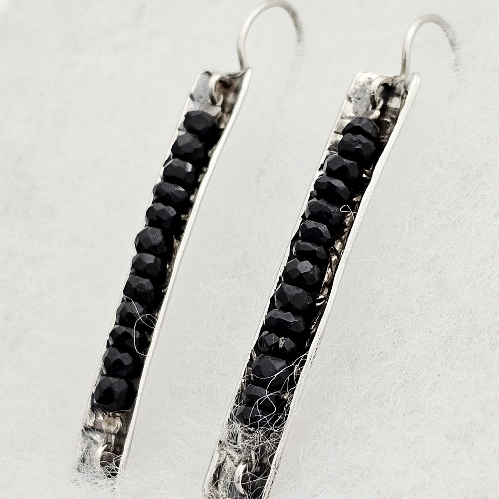 Silpada Rare Sterling Silver Black Tourmaline Bead Threader Earrings W1198